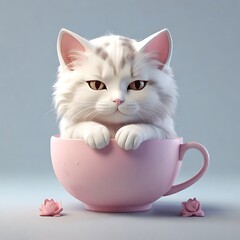 3D render Sleepy Cat in a Teacup
