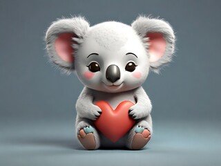 3D render Sleepy Koala Hugging a Heart