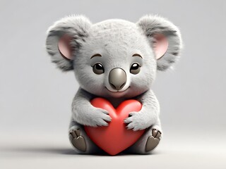 3D render Sleepy Koala Hugging a Heart