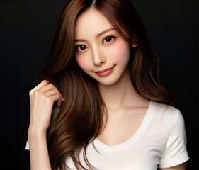 Naklejka premium 白いTシャツの美女
