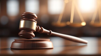 The gavel rests on the judge's bench in the courtroom