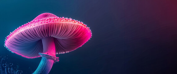 Close-up of a mushroom with a fractal background with copy space for text