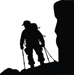 Vector silhouette logo of a person climbing to the top vector concept of reaching the top of a mountain