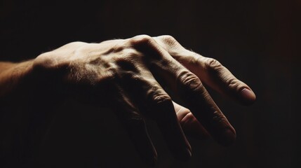 Fototapeta premium Spooky hand in shadow on black background