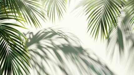 Obraz premium Palm Leaf Shadow On Abstract White Background, Creating A Serene And Tropical Atmosphere, High Quality