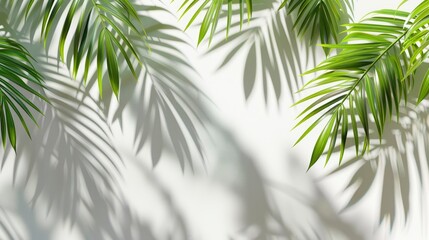 Fototapeta premium Palm Leaf Shadows On A White Wall, Creating An Elegant And Tropical Background, High Quality