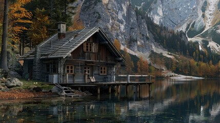 Obraz premium Peaceful Autumn Scene At Vorderer Gosausee Lake, Capturing The Tranquility Of The Season, High Quality