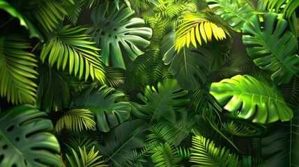 Fototapeta premium Soft Light Casting Shadows On Tropical Leaves And Foliage, Creating A Calming And Tranquil Atmosphere, High Quality