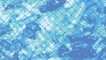2-58c. empty plastic bottles stacked in the mesh - illustration