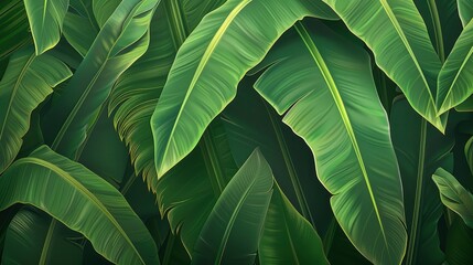 Tropical Banana Leaf Texture With Large Palm Fronds, Offering A Lush And Tropical Atmosphere, High Quality