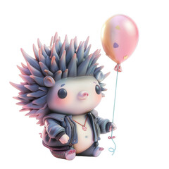 A cartoon hedgehog is holding a pink balloon