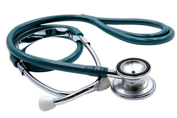 A green stethoscope isolated on black background.