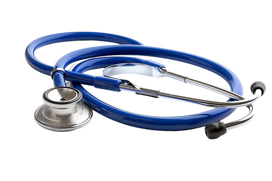 A blue stethoscope isolated on a transparent background.