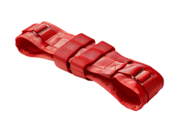 Red plastic cable ties isolated on white background