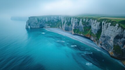 Aerial image of the cliffs of Étretat in Normandy