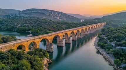 Obraz premium Aerial shot of the Pont du Gard Roman aqueduct