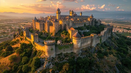 Bird's-eye view of the medieval city of Carcassonne