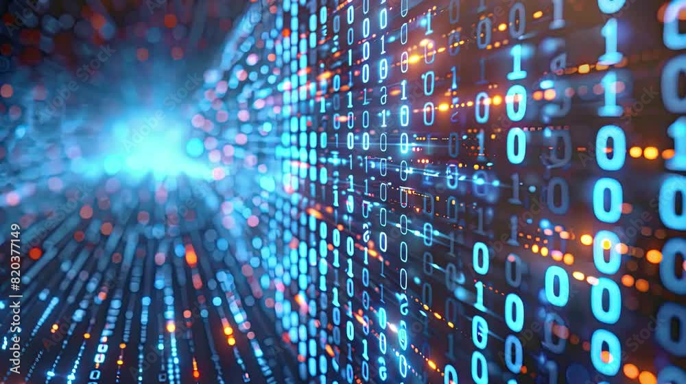 Wall mural binary code stronghold in cyberspace with background animation 3d rendering