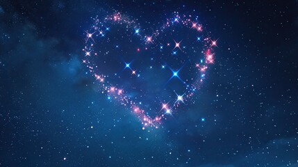 A heart-shaped constellation of stars in the night sky, symbolizing everlasting love, cosmic...