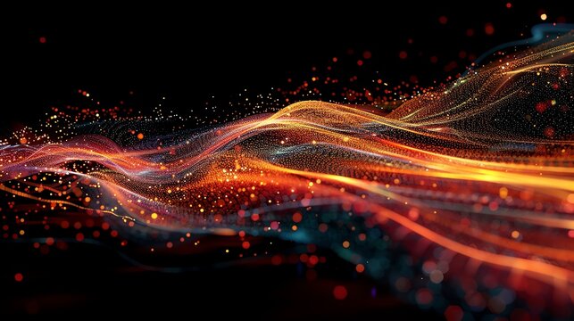 A dynamic wave of digital data flowing through a network, representing fast and efficient communication