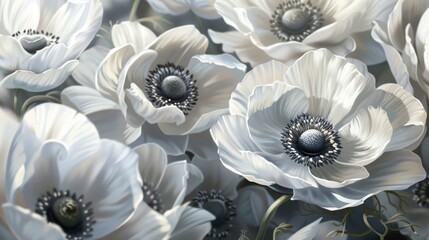 Obraz premium Detail With Shallow Focus On A White Anemone Flower, Capturing Its Delicate Beauty, High Quality