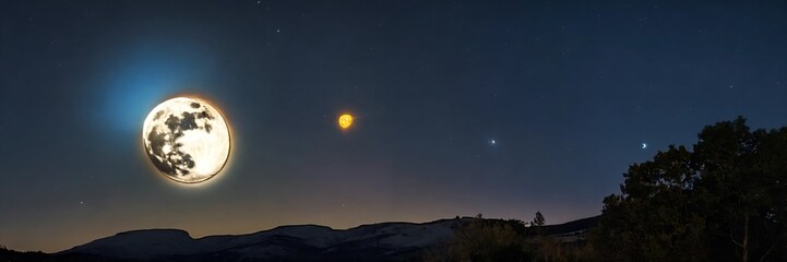 La luna y un destello de supernova que brilla