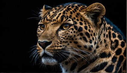 Fototapeta premium leopard close up portrait on plain black background from Generative AI