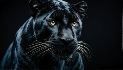 panther close up portrait on plain black background from Generative AI