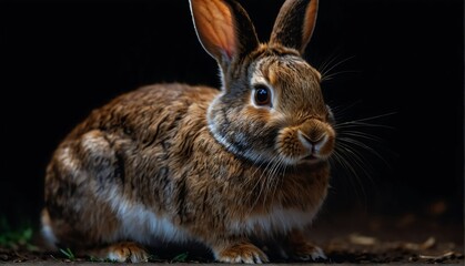 rabbit close up portrait on plain black background from Generative AI