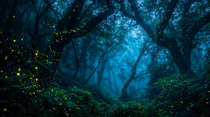 Forest with Fireflies at Night	
