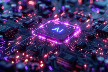 Obraz premium Artificial Intelligence (AI) concept, Abstract AI processor and quantum computer background.