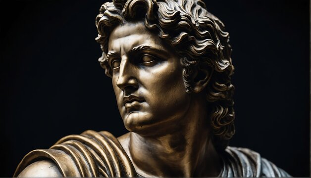 apollo greek god statue close up portrait on plain black background from Generative AI