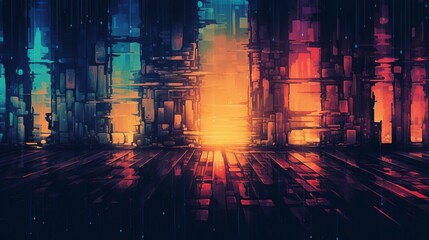 Obraz premium Multicolored glitch effect on a dark background