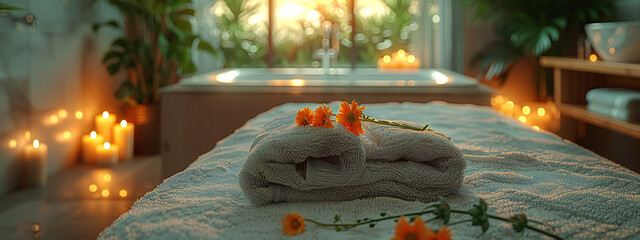 Luxury Spa Background with Towel and Accessories