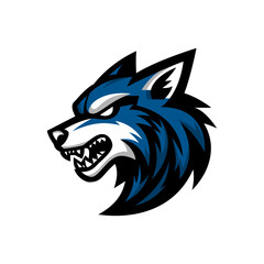 Fierce Blue Wolf Mascot in Aggressive Stance