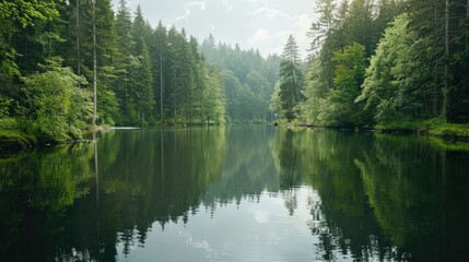 Fototapeta premium Environmental conservation concept with forest and lake