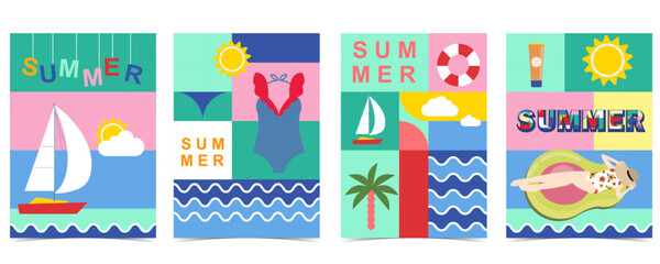 summer background with geometric style.illustration vector for a4 vertical design