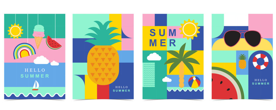 summer background with geometric style.illustration vector for a4 vertical design