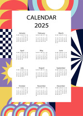 2025 table yearly calendar week start on Sunday with geometric that use for vertical digital and printable A4 A5 size