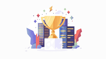 surprised winner of lottery raffle contest full of joy jumping in air smiling accepting triumph big trophy close up 2.5d