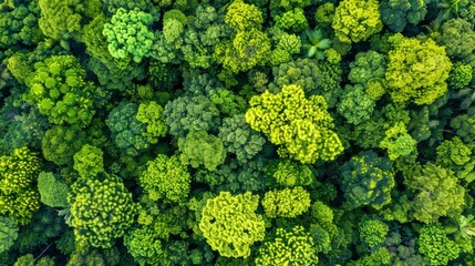 Naklejka premium Aerial Top View Of A Forest Tree In The Rainforest, Showcasing The Lush And Vibrant Greenery, High Quality