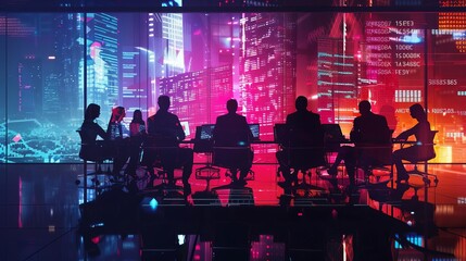 Startup funding side view illustrating venture capital meetings cybernetic tone Vivid