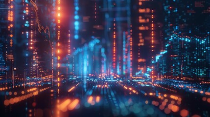 A futuristic data visualization with flowing charts and graphs, displaying complex information dynamically