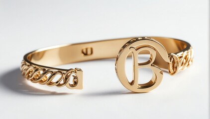 gold bracelet with letter b on plain white background from Generative AI
