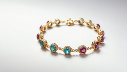 Obraz premium gold bracelet with small gemstone crystals on plain white background from Generative AI