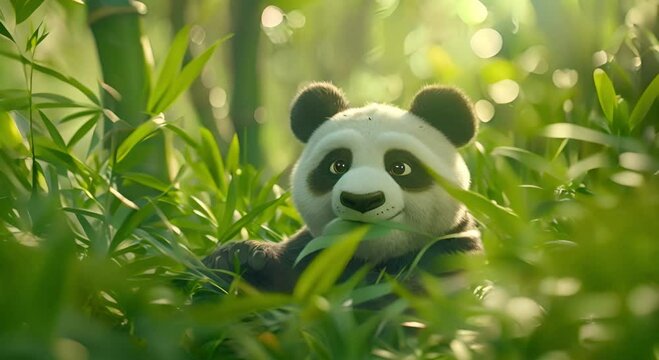 Panda playing in the bamboo forest