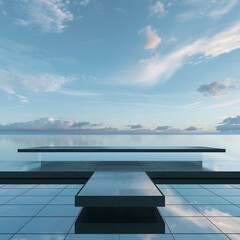 Minimalist Modern Architecture: Streamlined Platform Overlooking a Vast Futuristic Sky