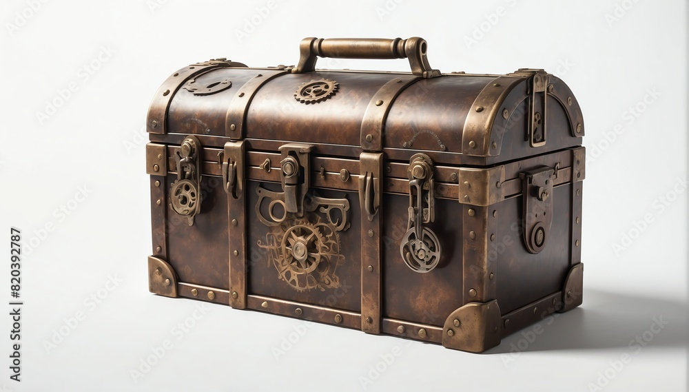 Sticker steampunk toolbox on plain white background from Generative AI