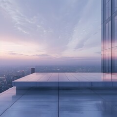 Minimalist Office Building: A Monochromatic Overlooking a Vast Gradient Sky in a 3D Rendered...