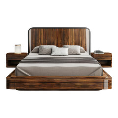 New exclusive style modern luxury wooden long back comfy bed isolated on transparent background.